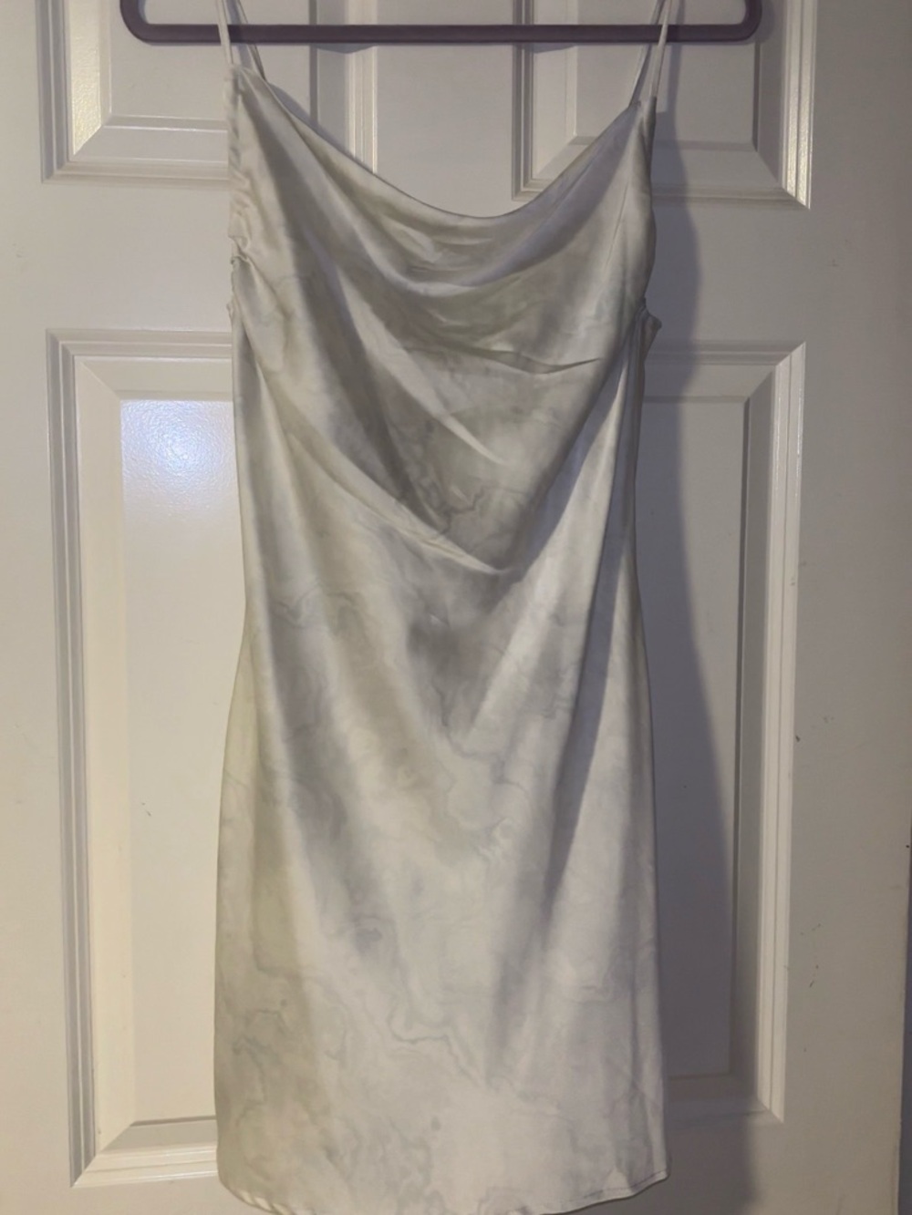 Satin Cowl Neck Slip Dress in Marble White